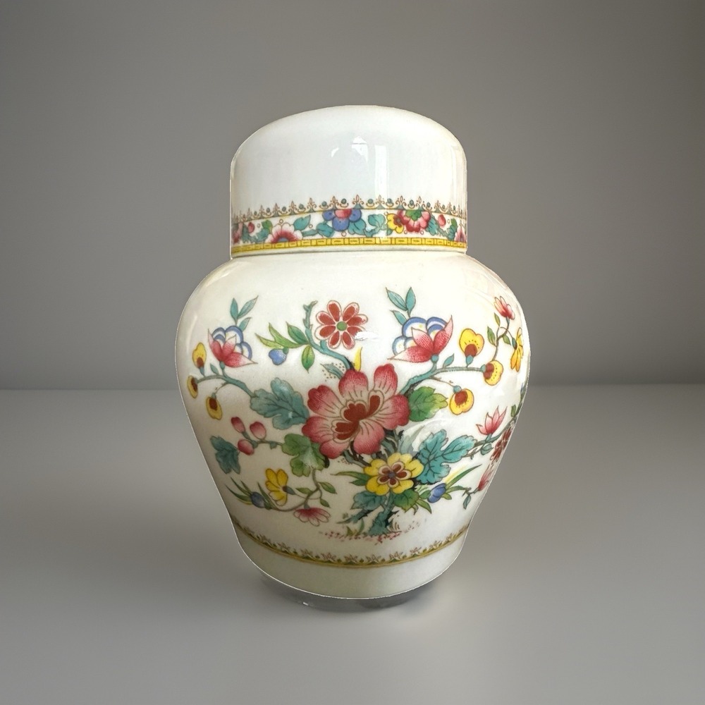 Coalport Ming Rose Small Tea Caddy Ginger Jar Lid Retired England 5" Tall EUC
